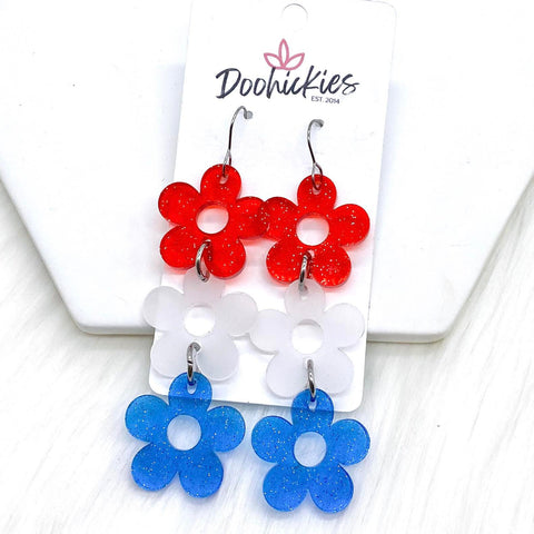 3.25" Patriotic Blossom Acrylic Drops -Patriotic Earrings