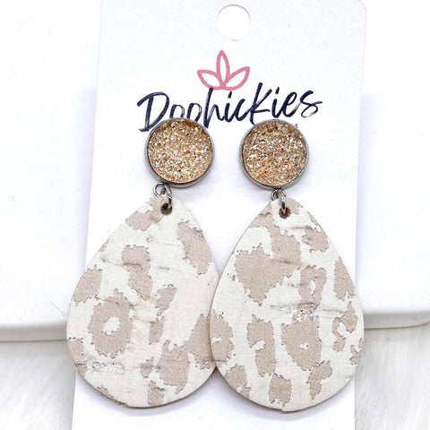 2" Champagne & Nude Leopard Dangle Corkies -Earrings